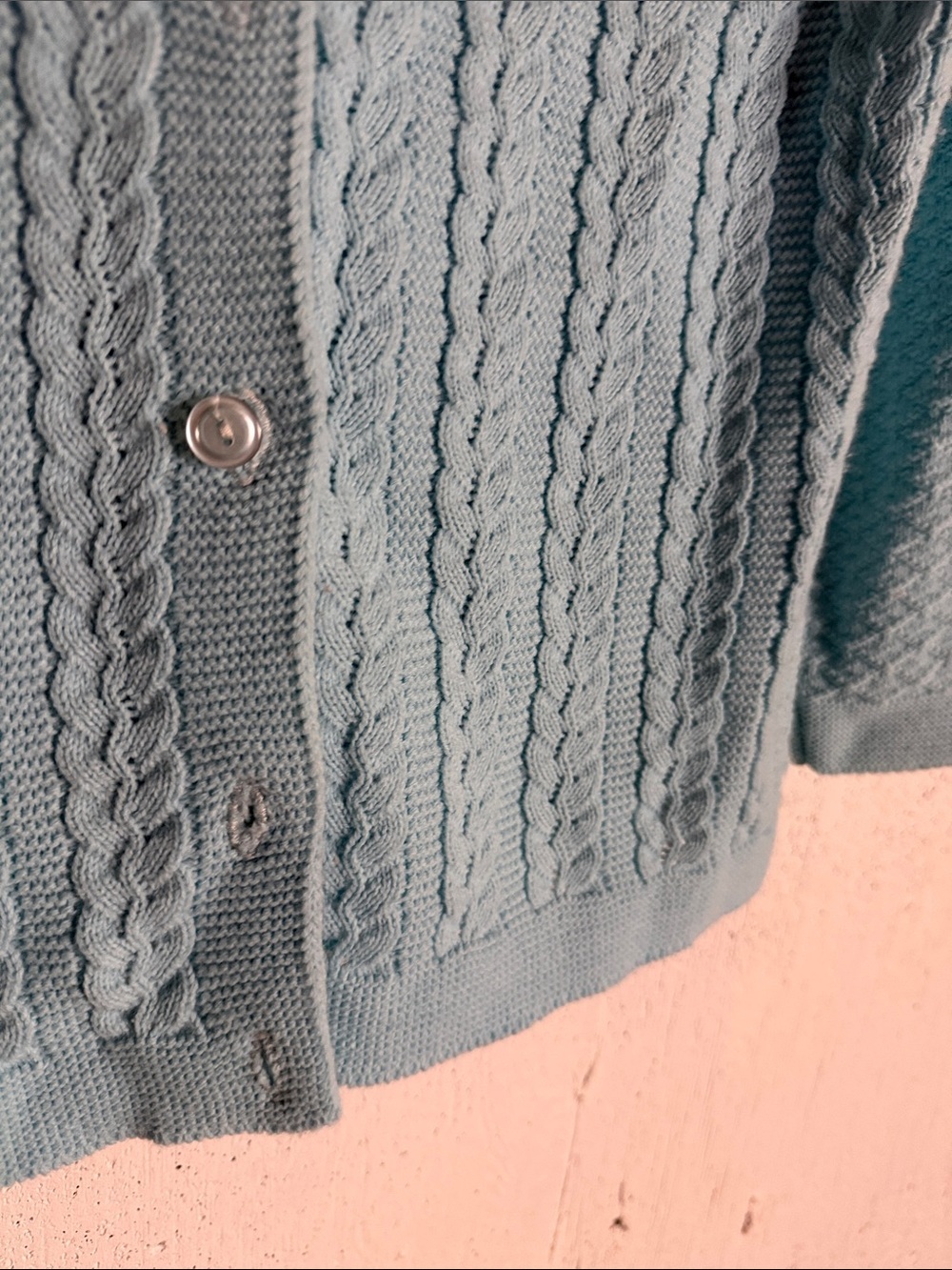 Vintage Light Blue Cable-Knit Button Cardigan, fits M/L - Picture 9 of 10